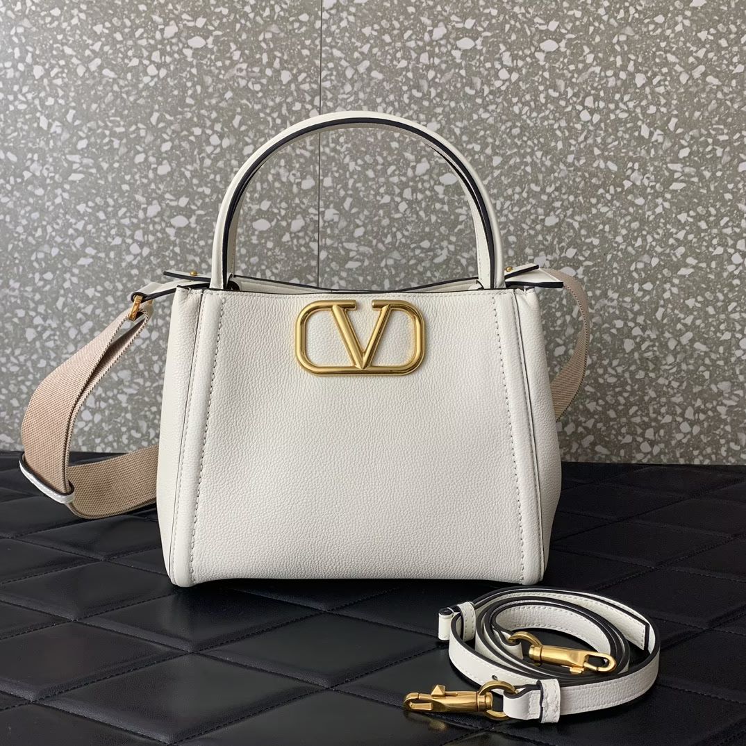 Valentino Garavani Alltime Medium Handbag in Ivory Grainy Calfskin